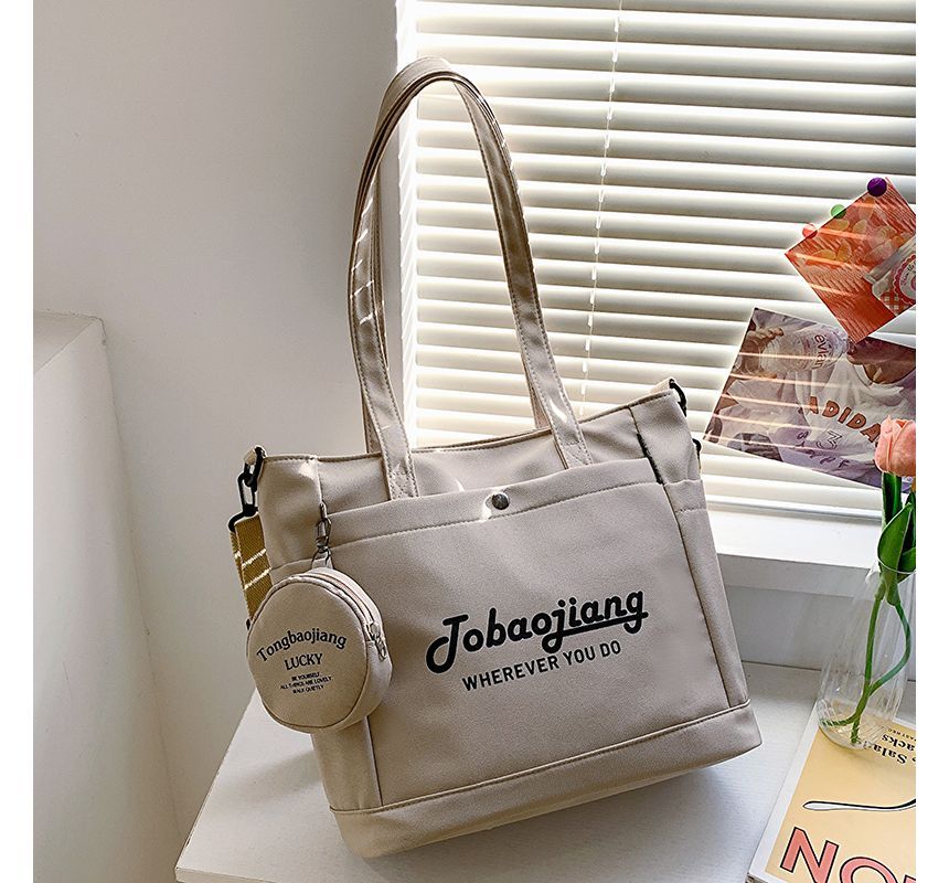 Set: Lettering Canvas Tote Bag + Pouch