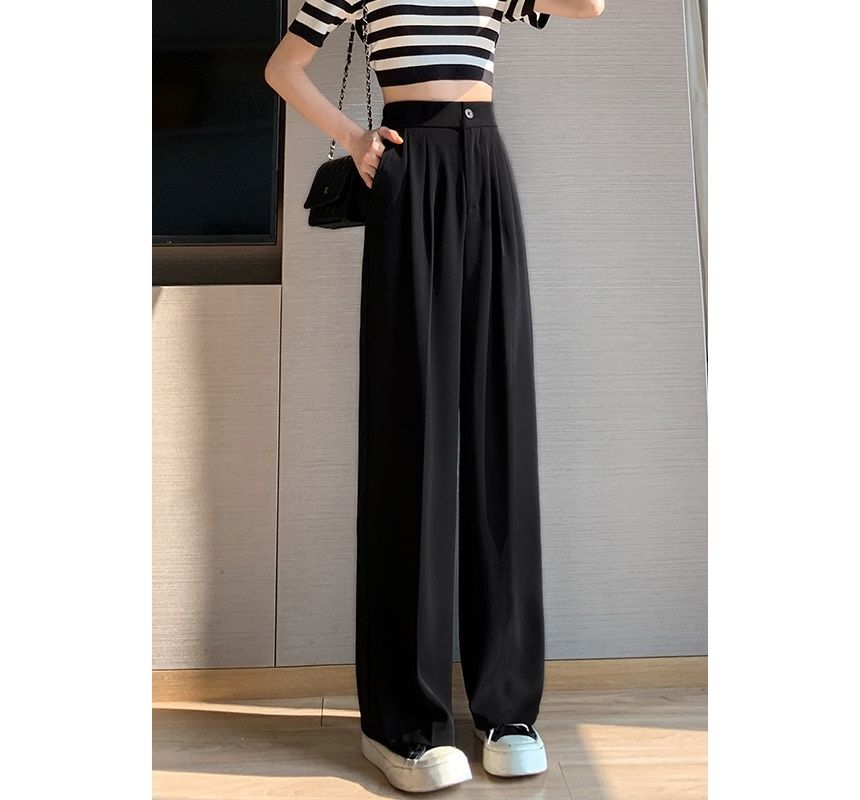 High Rise Plain Wide Leg Suit Pants