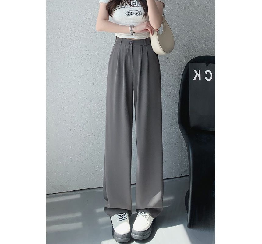 High Rise Plain Wide Leg Suit Pants