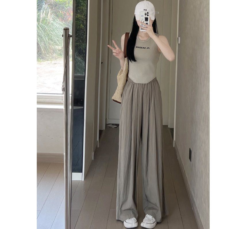 High Waist Plain Wide Leg Suit Pants