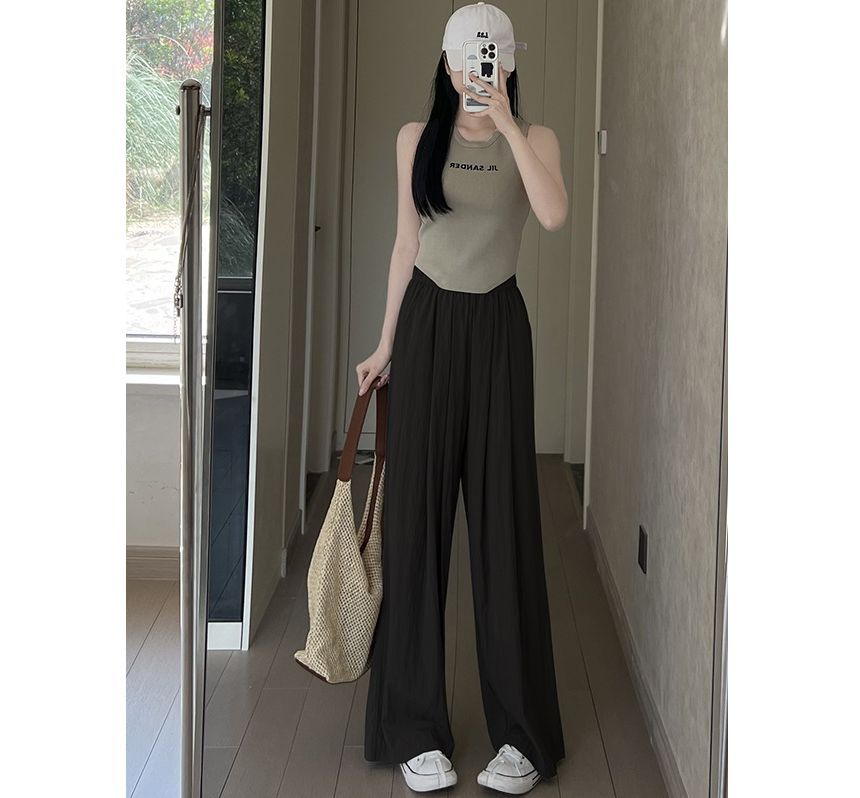 High Waist Plain Wide Leg Suit Pants