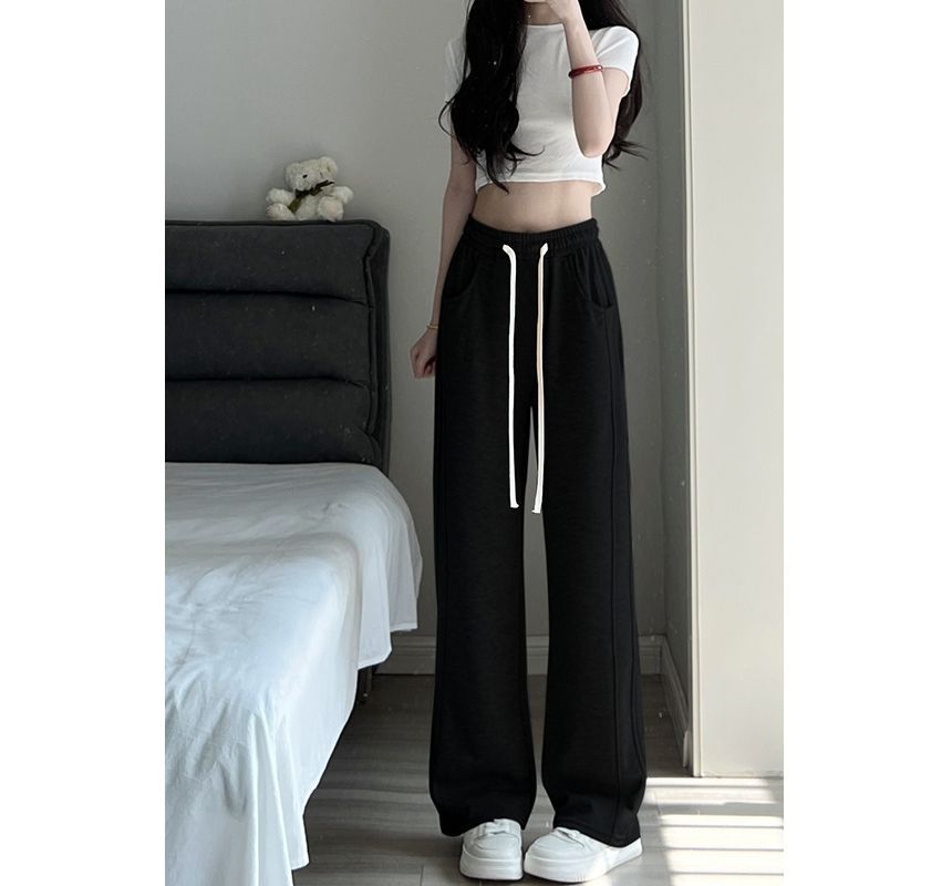 Drawstring Waist Plain Wide Leg Sweatpants