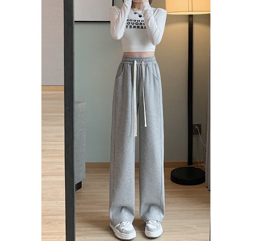 Drawstring Waist Plain Wide Leg Sweatpants