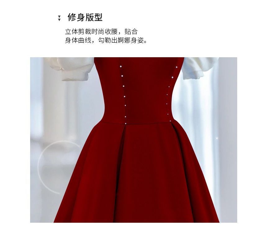 Tone A-Line Evening Puff-Sleeve Gown Bow Two