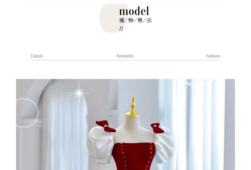 Tone A-Line Evening Puff-Sleeve Gown Bow Two