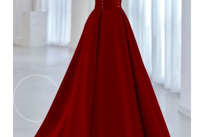 Puff-Sleeve Two Tone Bow A-Line Evening Gown