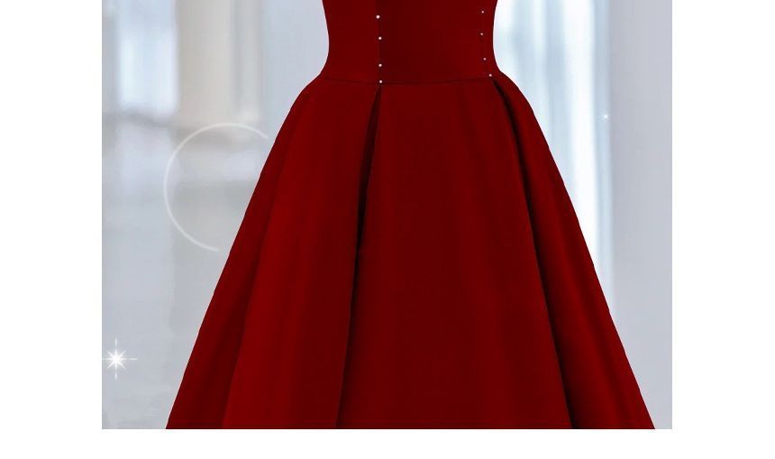 Puff-Sleeve Two Tone Bow A-Line Evening Gown