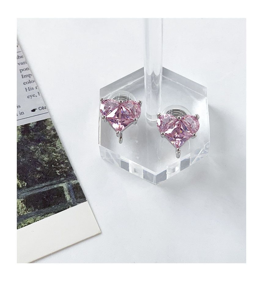 Earring Stud / Rhinestone Heart Clip-On