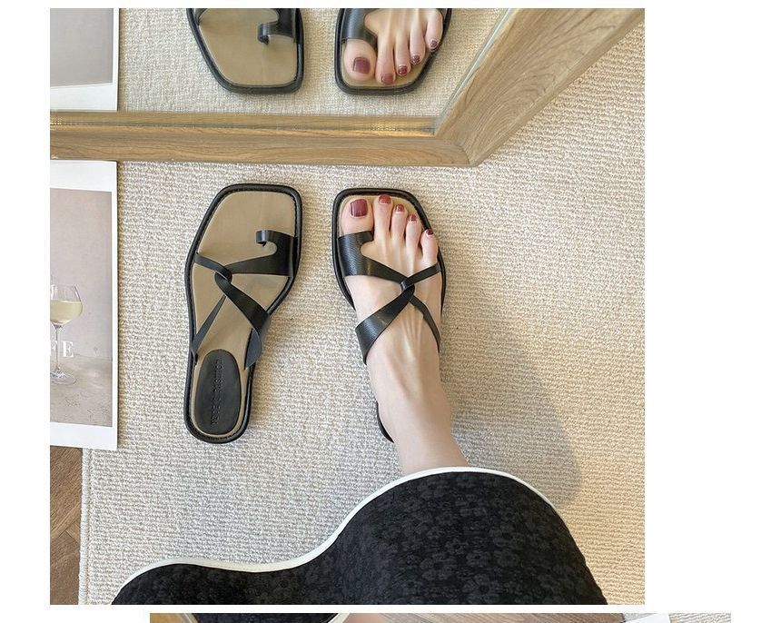 Square-Toe Toe-Loop Slide Sandals