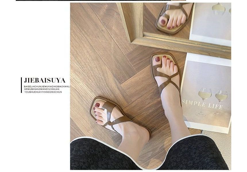 Square-Toe Toe-Loop Slide Sandals