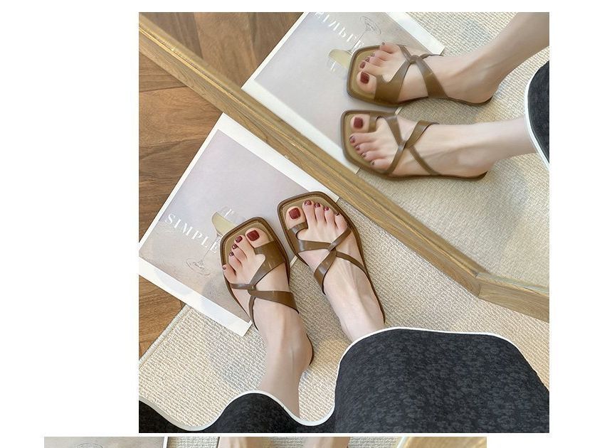 Square-Toe Toe-Loop Slide Sandals