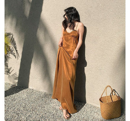 Spaghetti Strap Plain Maxi Smock Dress