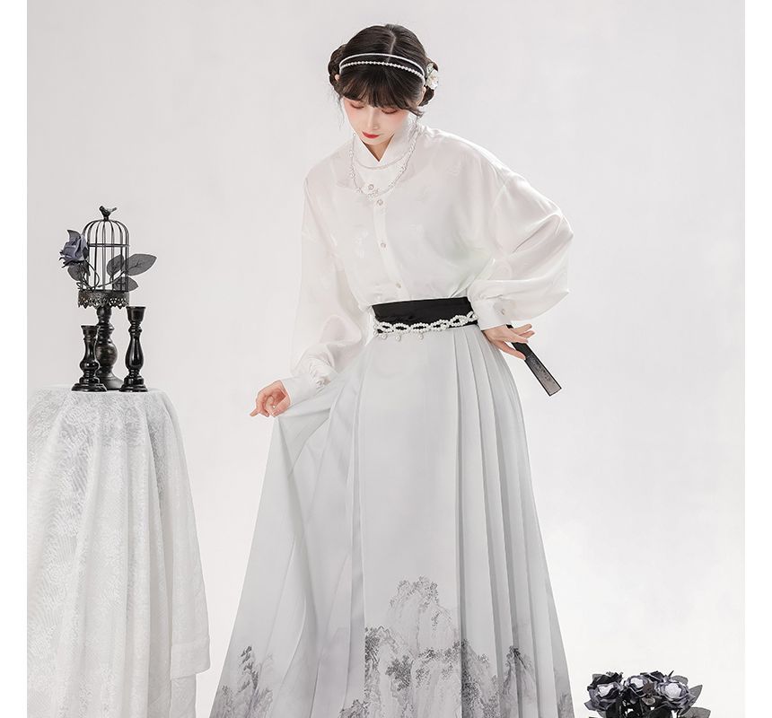 Long-Sleeve Floral Print Traditional Chinese Costume Set