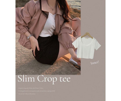 Short-Sleeve Plain Cropped T-Shirt