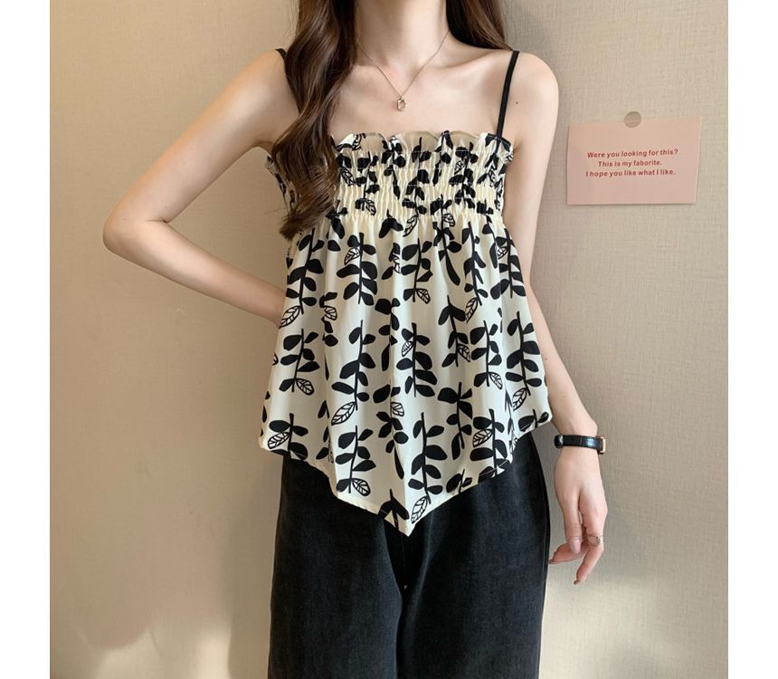 Leaf Print Asymmetrical Flowy Cami Top