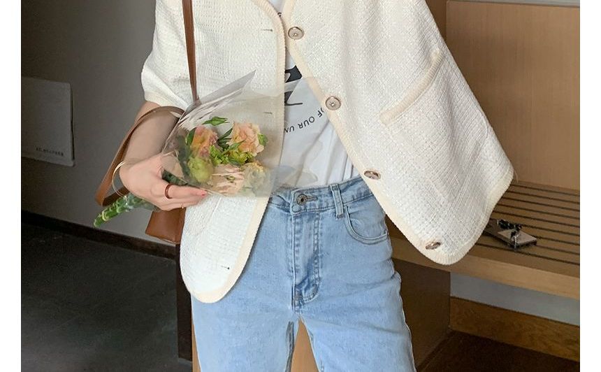 Short-Sleeve Pocket Detail Tweed Single-Breasted Jacket