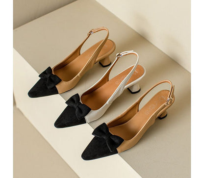 Pointed Cap Toe Slingback Kitten Heel Sandals