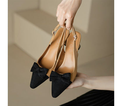 Pointed Cap Toe Slingback Kitten Heel Sandals