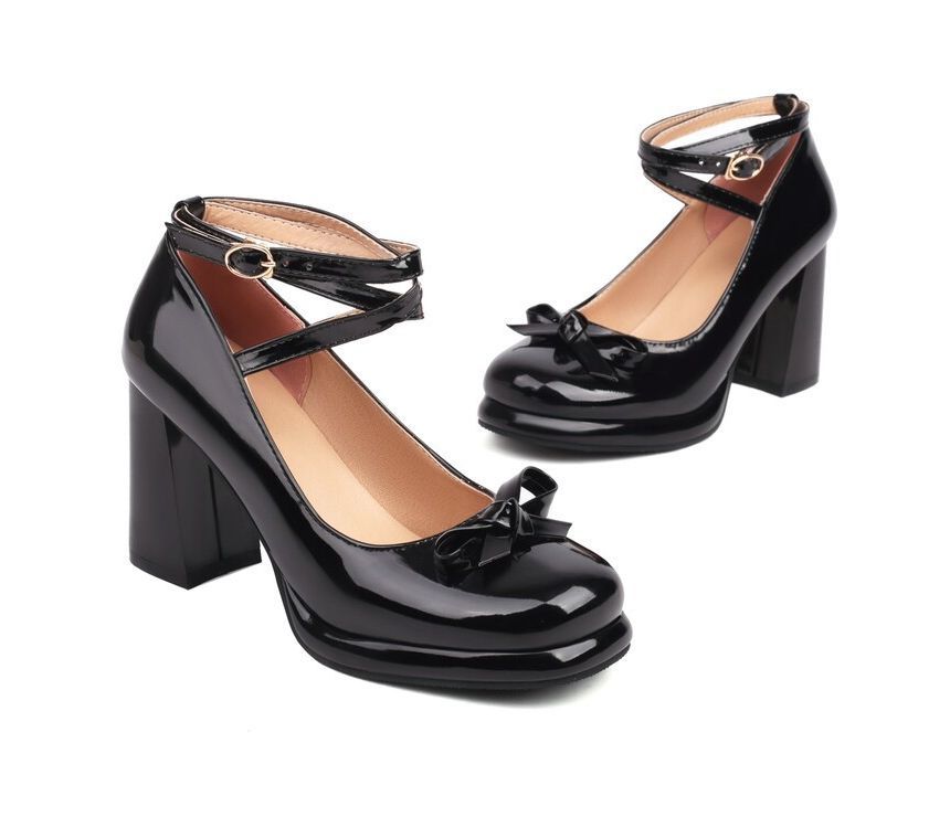 Ankle Platform Chunky Jane Strap Mary Pumps Bow Heel