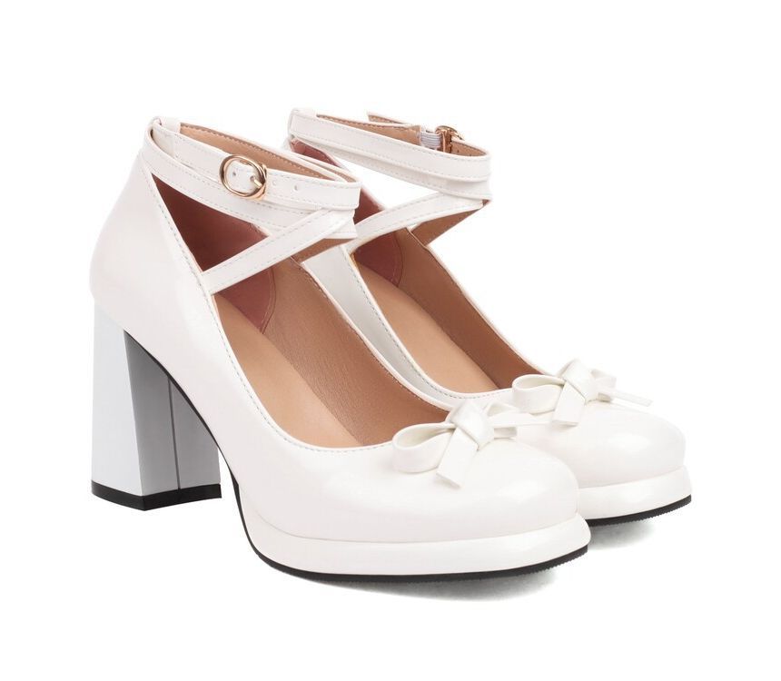 Ankle Platform Chunky Jane Strap Mary Pumps Bow Heel