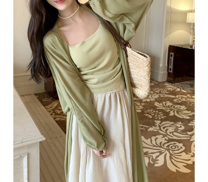 Front Plain Midi Cardigan Open