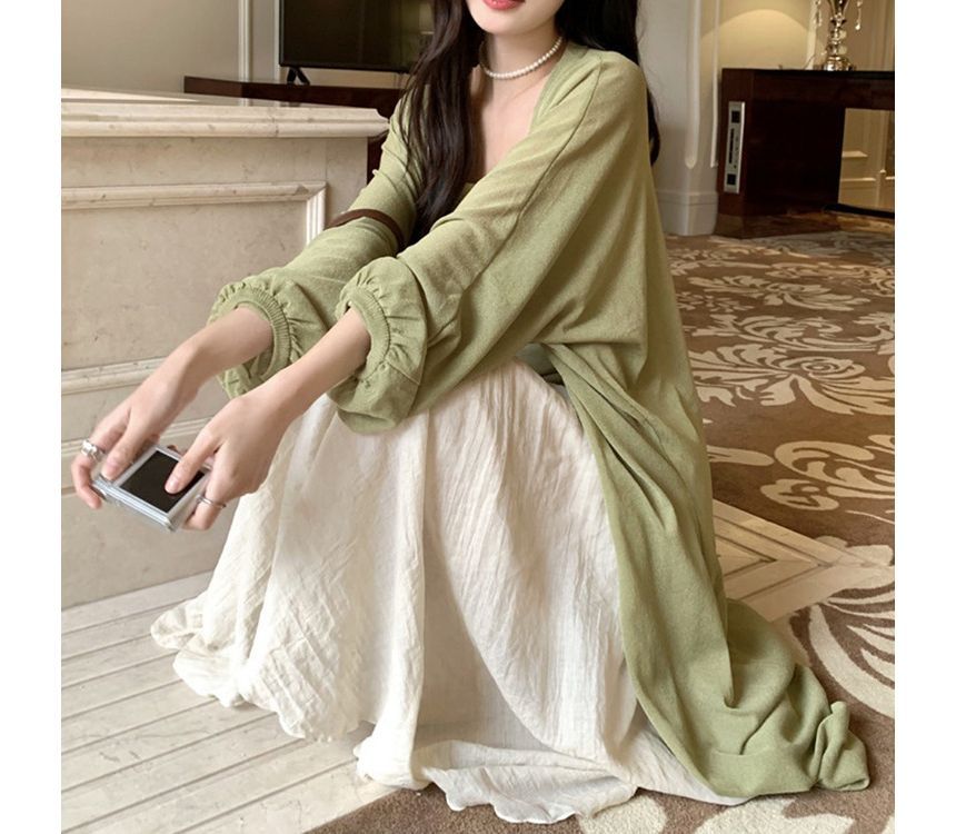 Front Plain Midi Cardigan Open