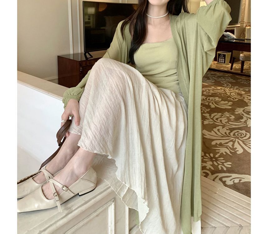 Front Plain Midi Cardigan Open