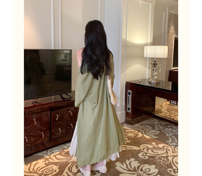 Front Plain Midi Cardigan Open