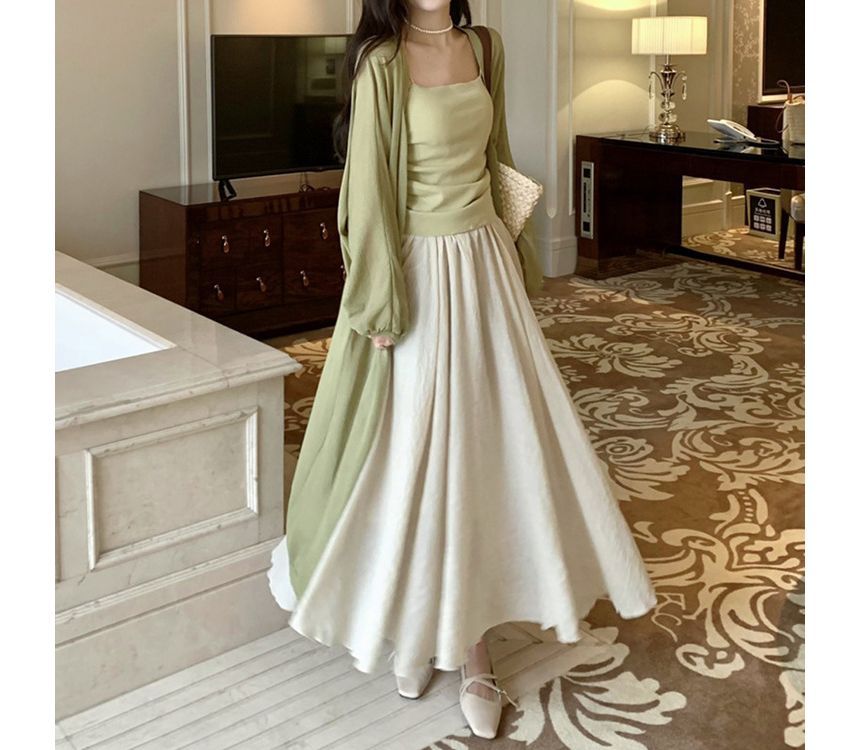 Front Plain Midi Cardigan Open