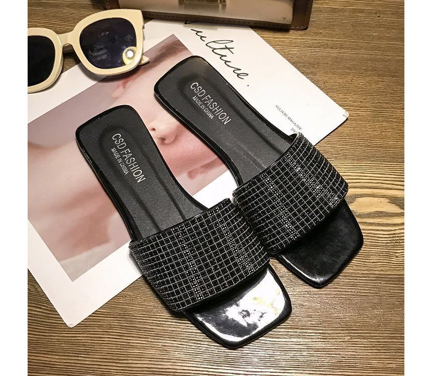 Flat Sandals Rhinestone Slide
