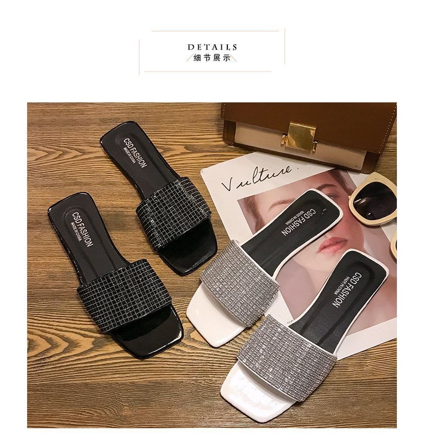 Flat Sandals Rhinestone Slide