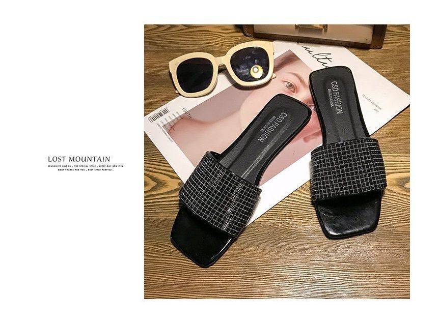 Flat Sandals Rhinestone Slide