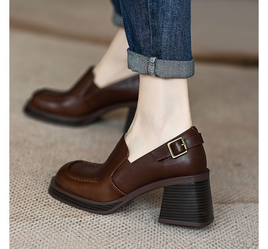 Block-Heel Buckled Loafers