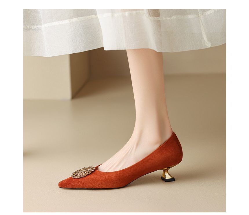 Pumps Rhinestone Kitten-Heel Pointed