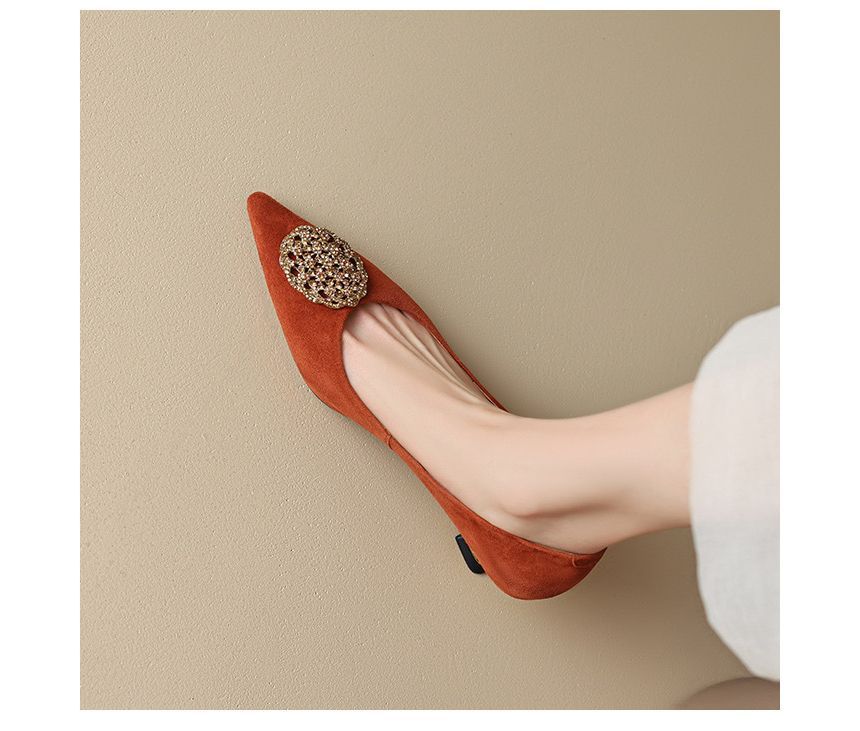 Pumps Rhinestone Kitten-Heel Pointed