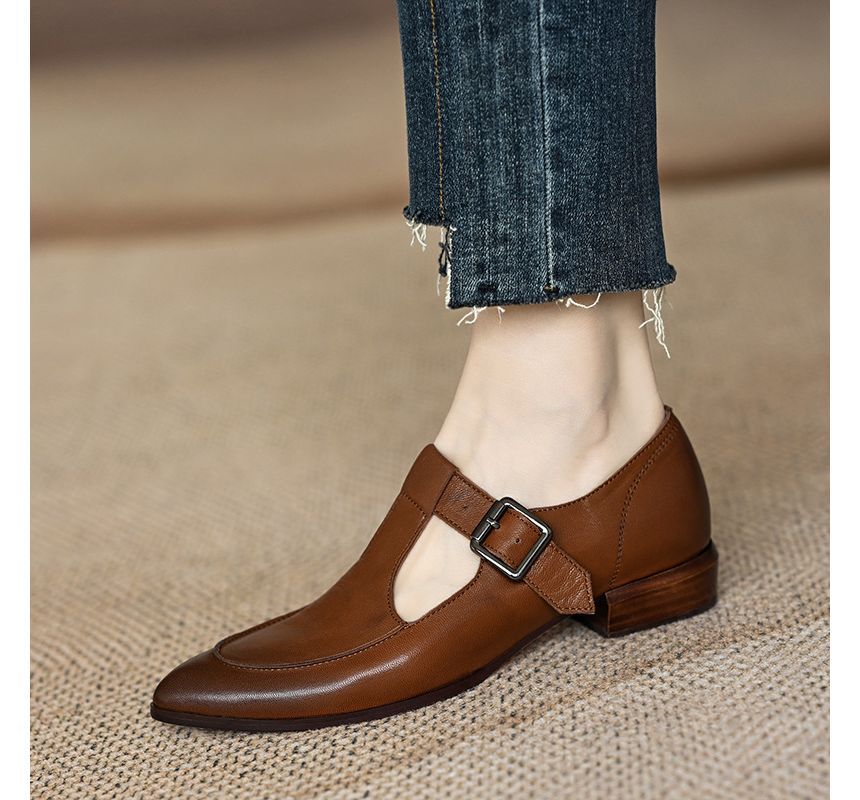 Pointed Jane Mary T-Strap Plain Shoes