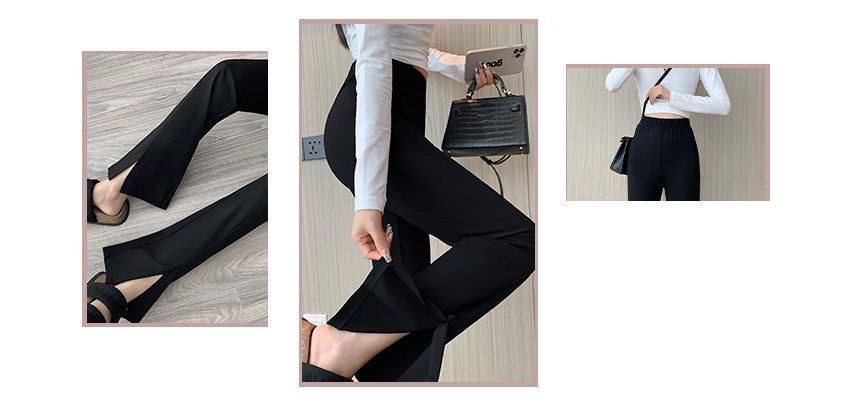 Elastic Waist Plain Flared  Pants