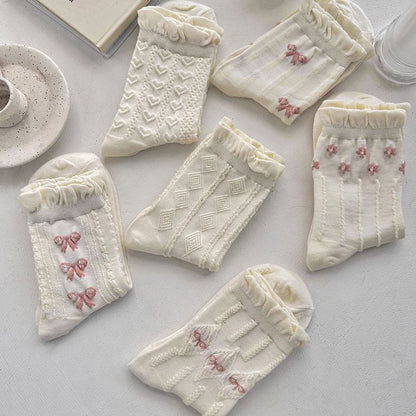 Set of 3 Pairs: Plain Ruffle Trim Socks