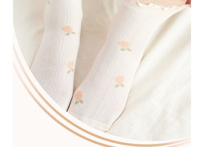 Set of 4 Pairs: Floral Print Lettuce Edge Socks