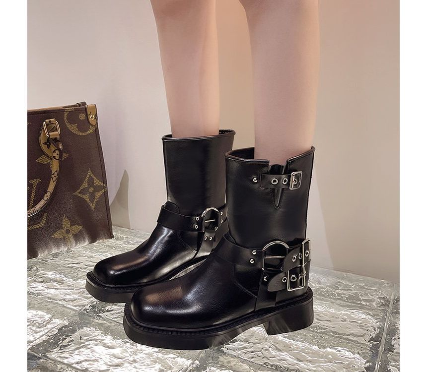 Buckled Boots Chunky Short Heel