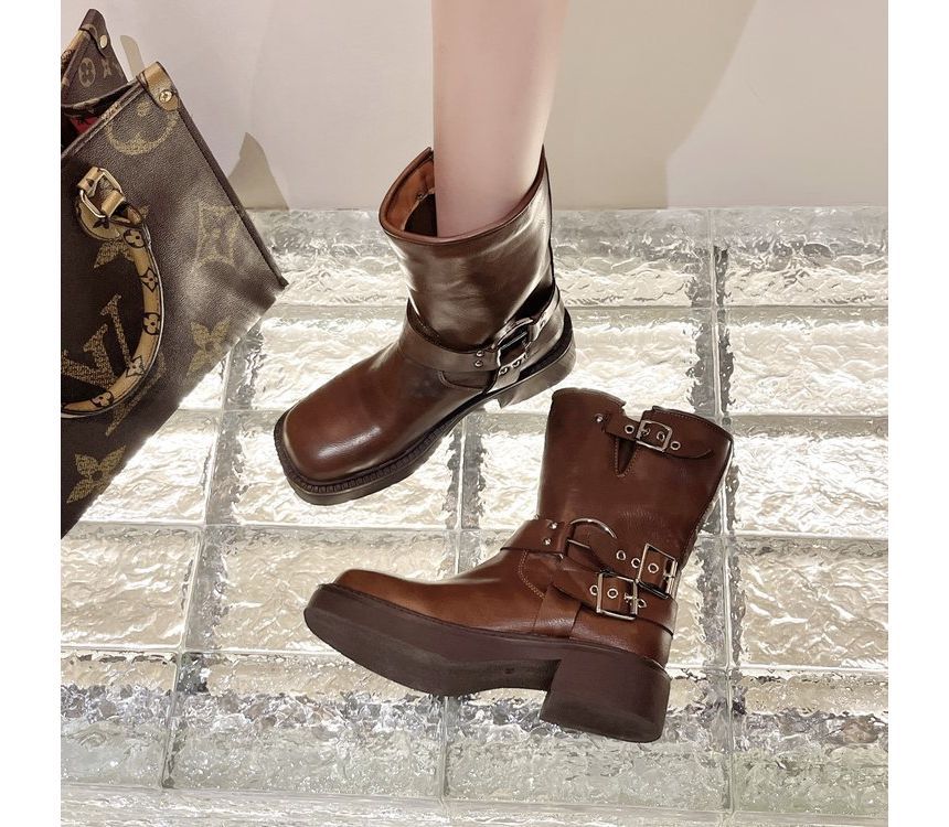 Buckled Boots Chunky Short Heel