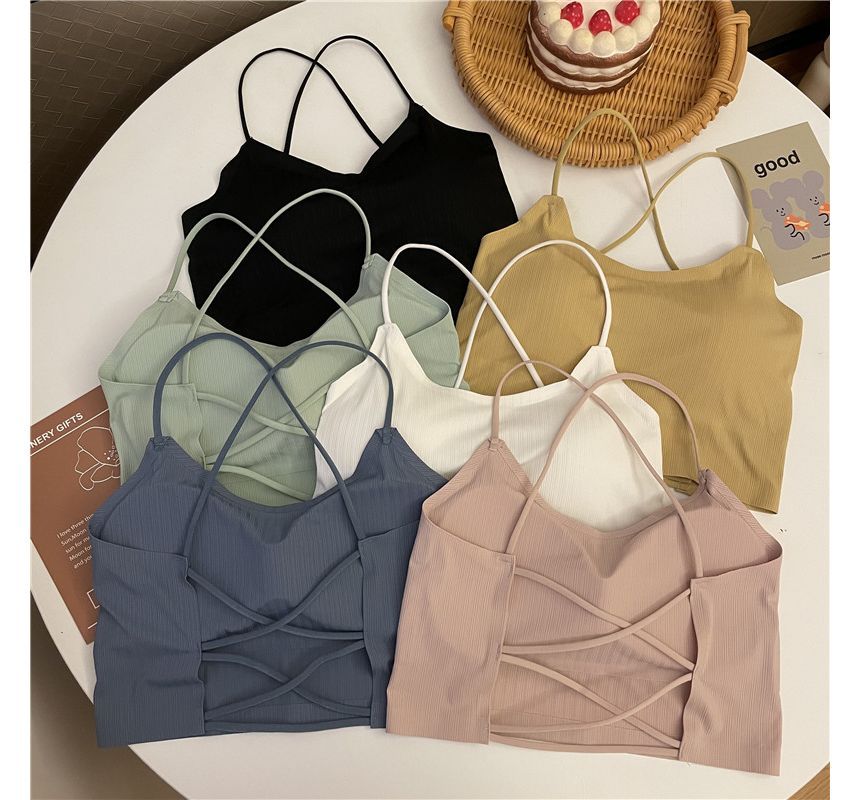 Cross Padded Top Camisole Plain Crop Criss