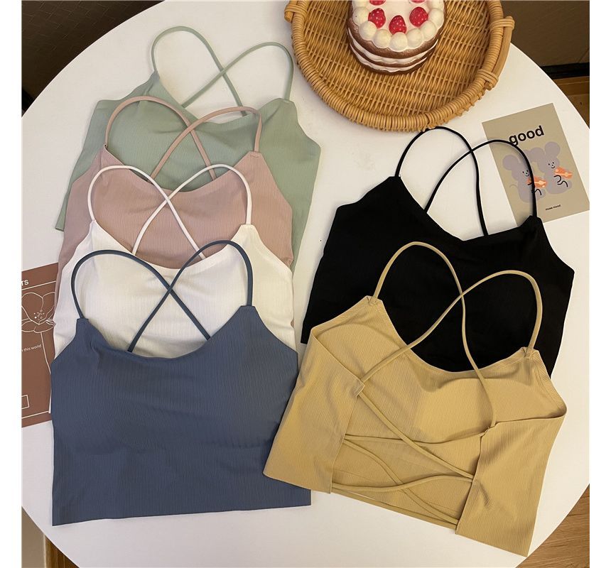 Cross Padded Top Camisole Plain Crop Criss