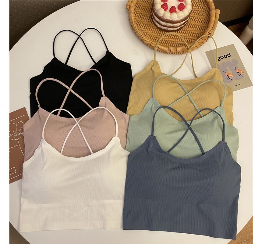Cross Padded Top Camisole Plain Crop Criss