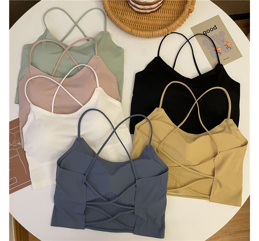 Cross Padded Top Camisole Plain Crop Criss