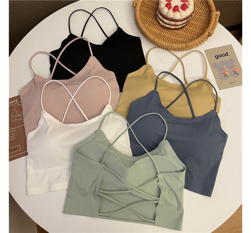 Cross Padded Top Camisole Plain Crop Criss