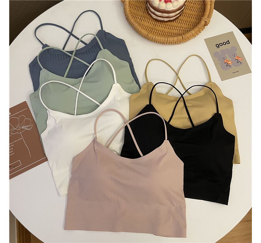 Cross Padded Top Camisole Plain Crop Criss