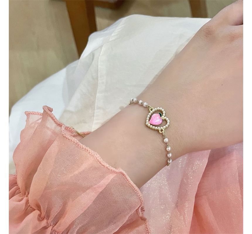 Bracelet Faux Peach Heart Pearl