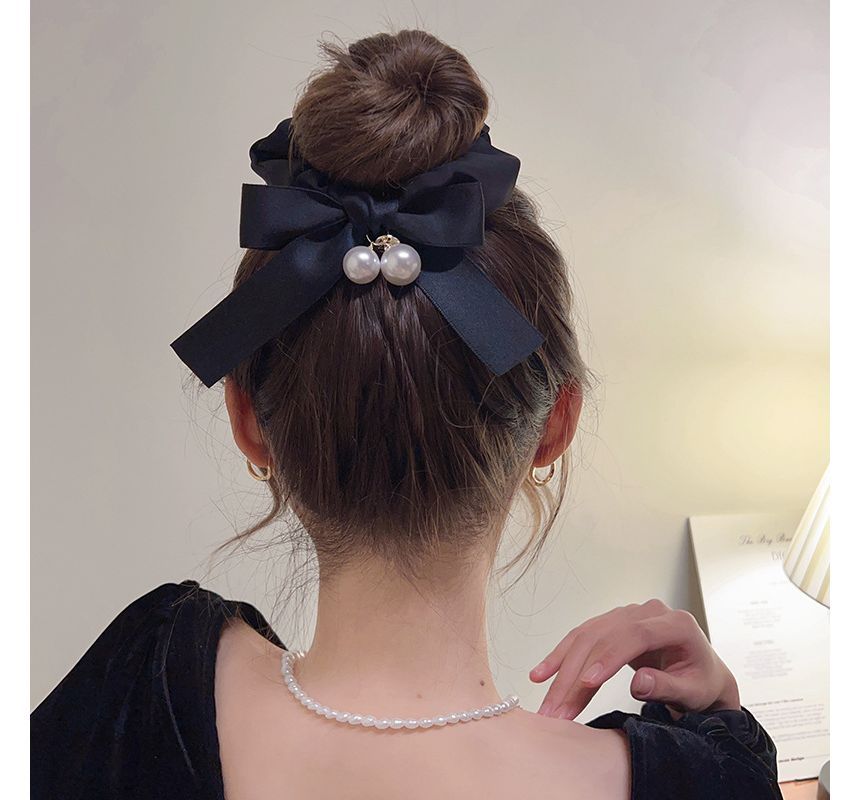 Ribbon Faux Pearl Hair Tie