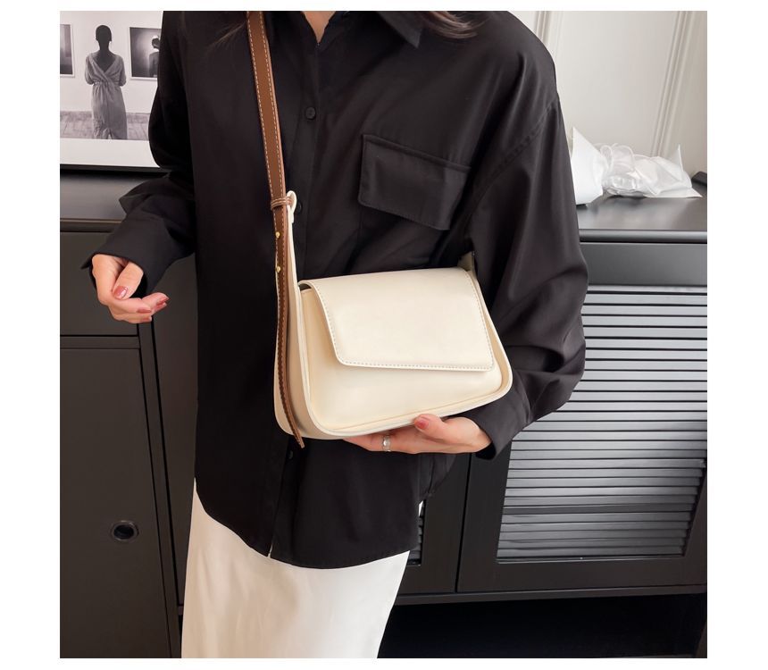 Faux Leather Asymmetrical Flap Crossbody Bag